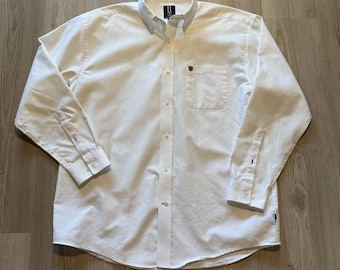 Camisa masculina vintage Y2K anos 2000 Phat Farm branca de manga comprida com botões, tamanho XL Rap