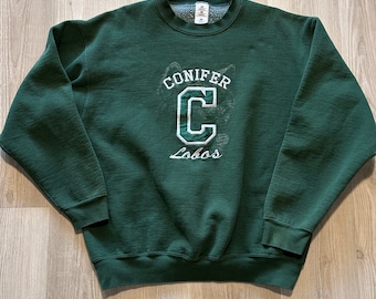 Vintage 90's Conifer Colorado Lobos Green Crewneck Pullover Sweatshirt Sz XL VTG