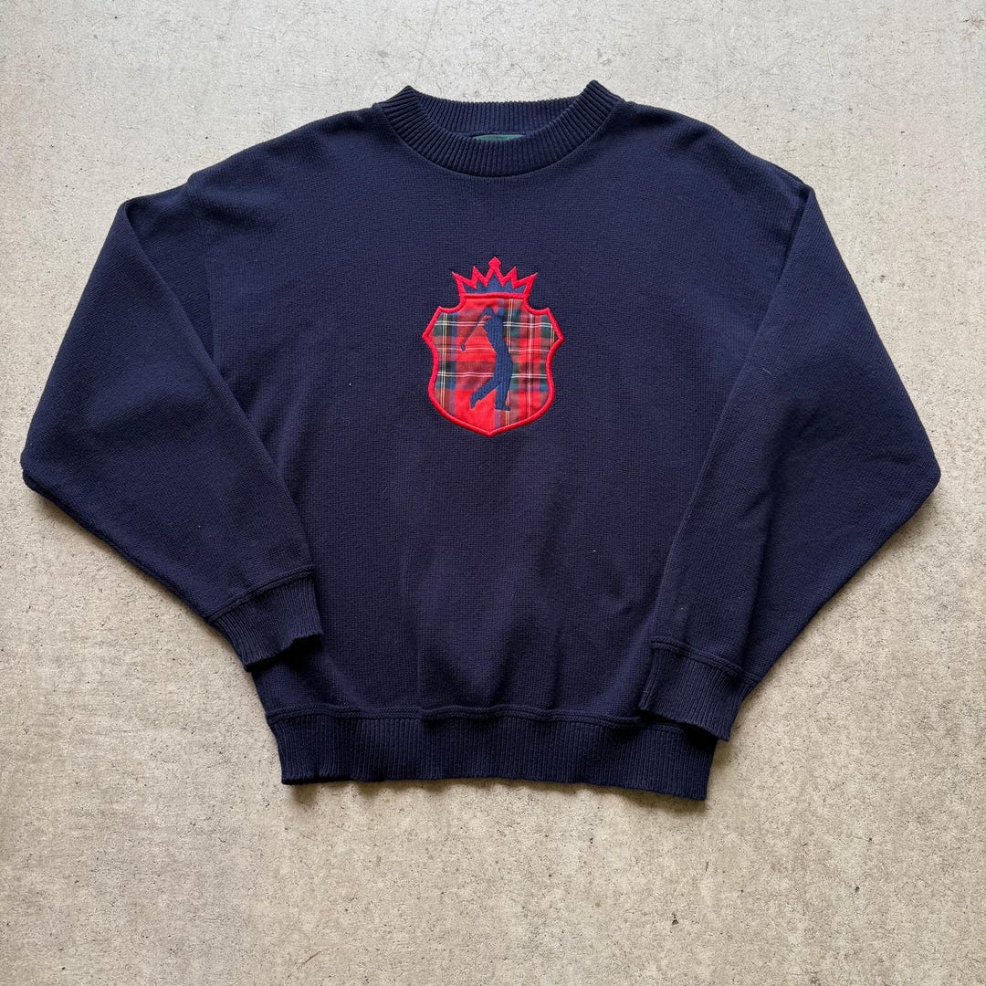 Men's Vintage 90's Sutter & Grant Navy Blue Knit Pullover Golf