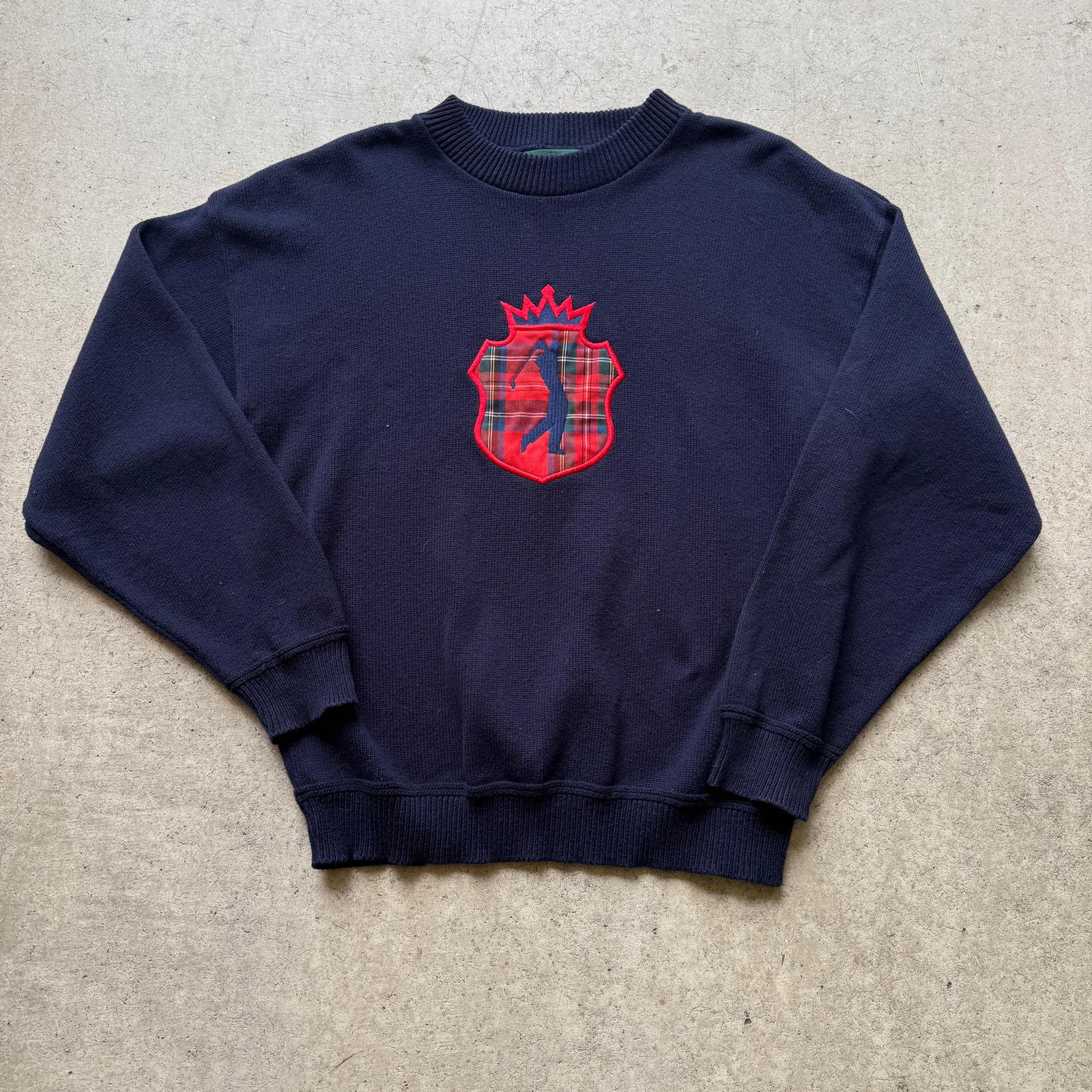 【極希少】90s ARNETT アーネット　大文字ロゴ　ヴィンテージ　伊製 Men's Vintage 90's Sutter & Grant Navy Blue Knit Pullover Golf