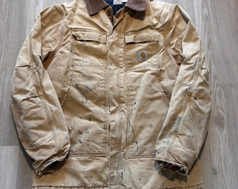 Vintage 90's Carhartt Distressed Brown Quilted Arctic Work Jacket Coat Sz Large