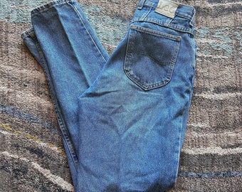 Damen Vintage 80er Lee Rider Light Wash Mom Waisted Denim Blue Jeans Gr. 8 Lang