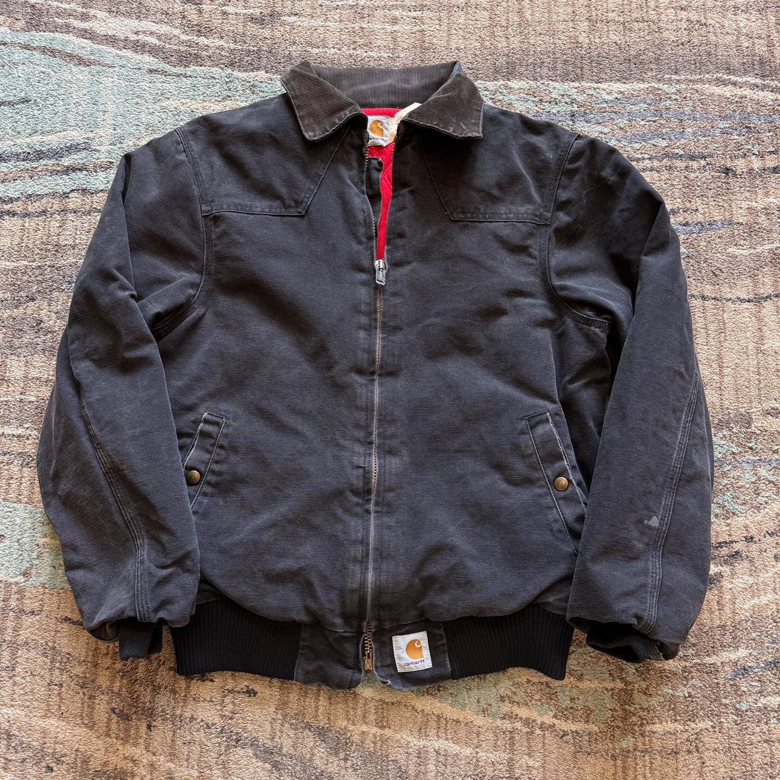 Men's Vintage 80's Carhartt Black Santa Fe Red Lined Canvas Bomber