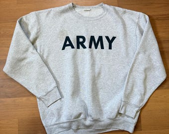 Felpa girocollo vintage anni '90 dell'esercito americano, grigio e nero, taglia M.
