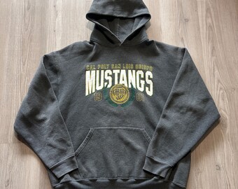 Vintage 90's Cal Poly San Luis Mustangs Gray Hoodie Pullover Sweatshirt Sz XL