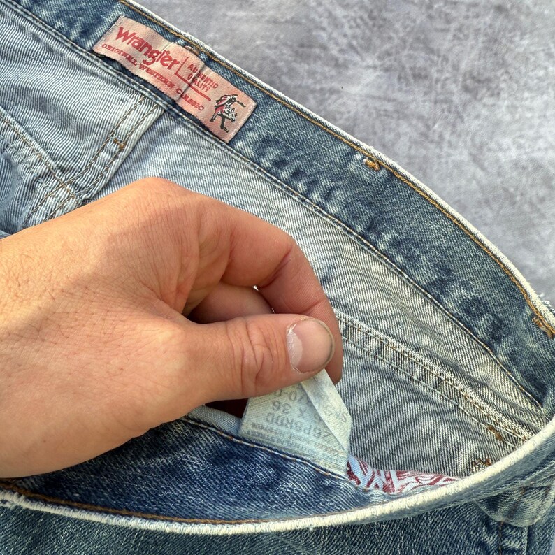 Men's Vintage Wrangler PBR Bull Riding Wester Custom Denim Blue Jeans Sz 36 x 36 image 5
