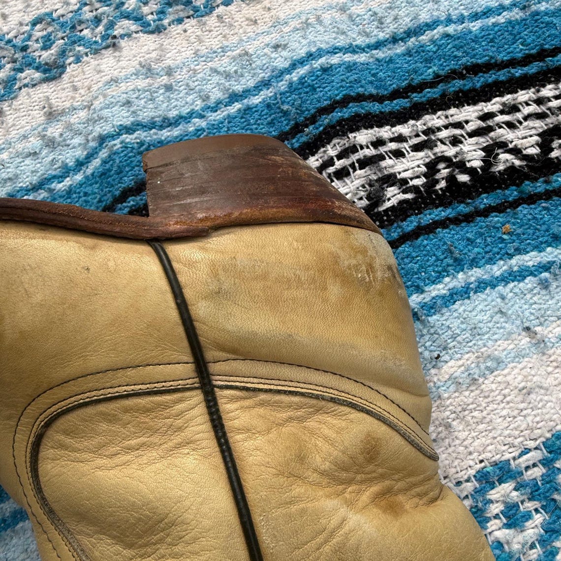 Men's Vintage 1970's Frye Cream Tan Leather Western #2304 Cowboy Boots Sz 10D, foto 4 di 5