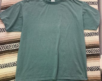 Vintage 90's Teak Sport Green Gray Striped Blank Faded Casual Tee Shirt Sz XL