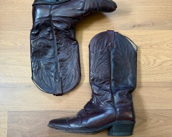 Vintage MEZCALERO Mexican Western BOOTS - Black Tooled  display picture 3