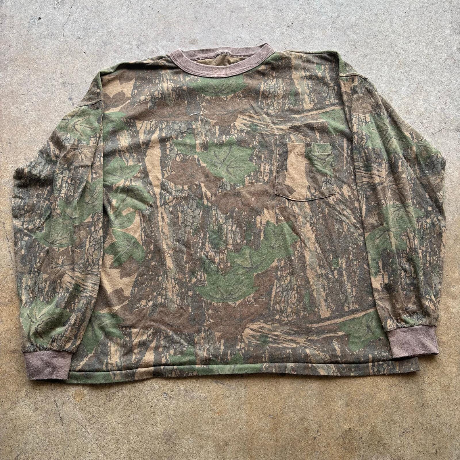 【80's〜 TREBARK CAMO】\"Utility Shirt\" Vintage 1980s Soft & Thin Single Stitch Trebark Camouflage