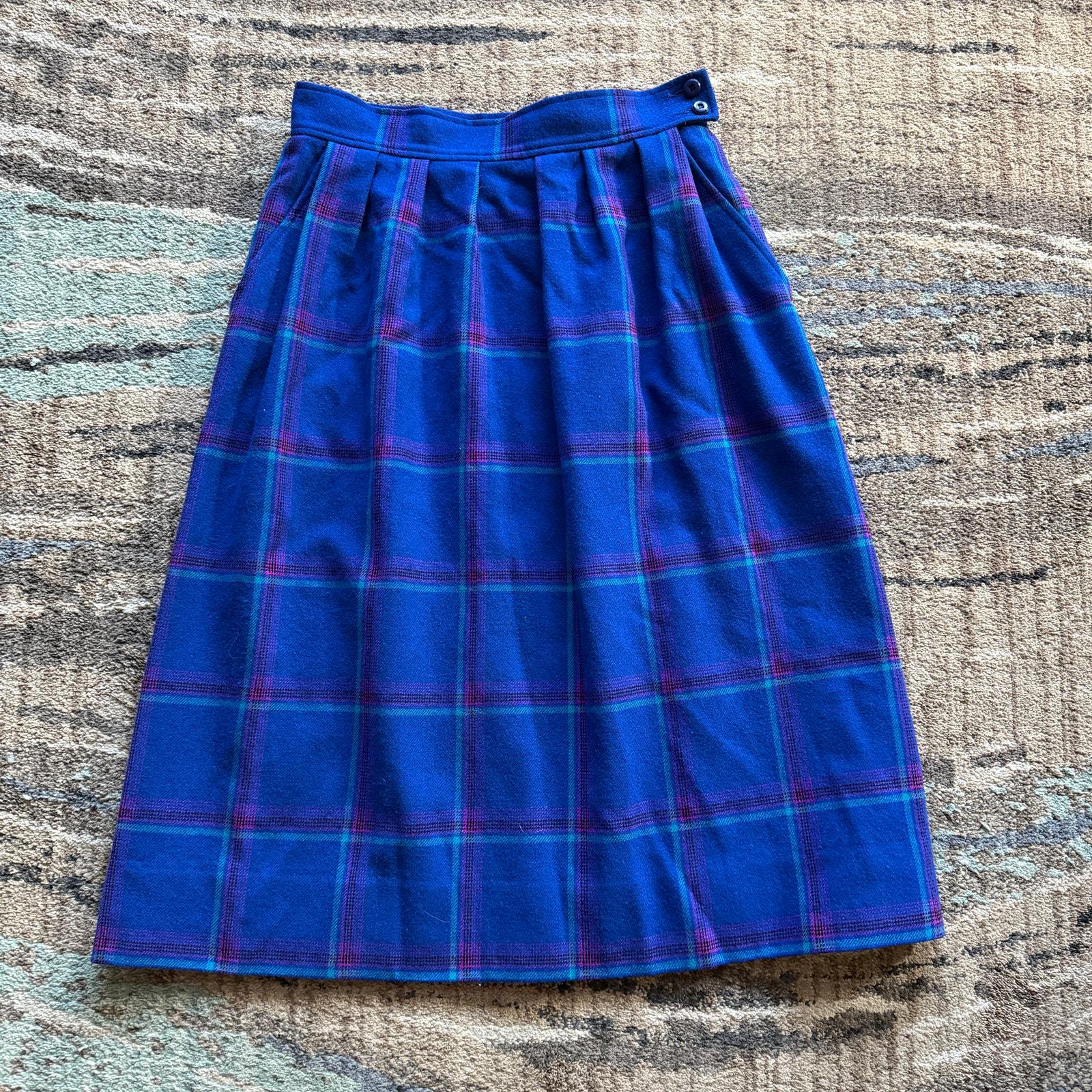 Jupe Pendleton En Laine à Carreaux Bleu Et Rose - Taille 8 - Style Crayon/Droit Mi-Mollet - Occasion Très Bon État