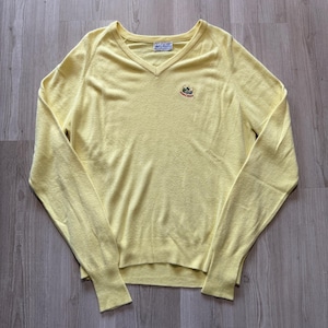 Vintage 80's Pickering Pebble Beach Yellow Golf V-Neck Pullover Sweater Sz 2XL