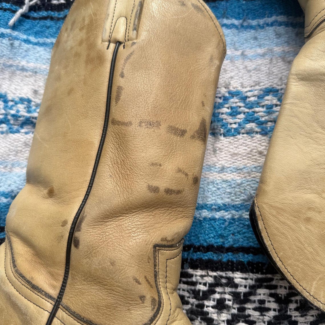 Men's Vintage 1970's Frye Cream Tan Leather Western #2304 Cowboy Boots Sz 10D, foto 3 di 5