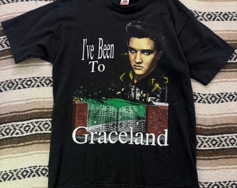 Vintage 90's Elvis Presley I've Been To Graceland Black Big Face Shirt Sz Large