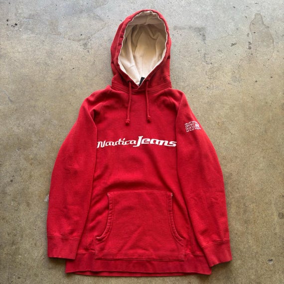 Men's Vintage 2000's Nautica Jeans Red White Hoodie Pullover
