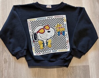 Vorschulkinder Vintage 80er Snoopy Woodstock Charlie Brown Schwarzes Sweatshirt Gr. 7