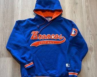 Men's Vintage Starter Denver Broncos Blue Script Hoodie Pullover Sweatshirt Sz M