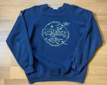 Sudadera vintage de los años 80 de la Academia Naval de EE. UU., color azul marino, con cuello redondo, talla L.