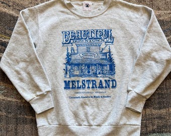 Vintage 90's Downtown Melstrand Michigan Gray Crewneck Pullover Sweatshirt Sz M