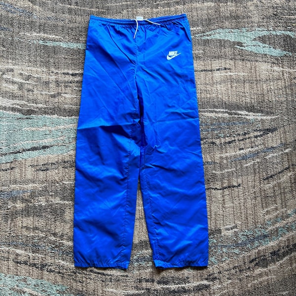 Men's Vintage 80's Nike Nylon Blue White Track Wind Sweatpants Pants Sz S VTG