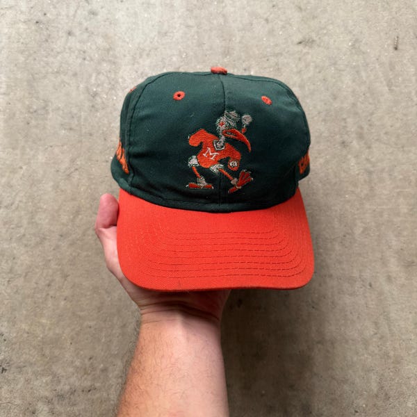 Vintage jaren 90 Miami Hurricanes voetbal groen oranje snapback hoed pet VTG Retro