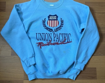 Vintage 80er Jahre Union pazifische Eisenbahn hellblau Rundhals Pullover Sweatshirt XL