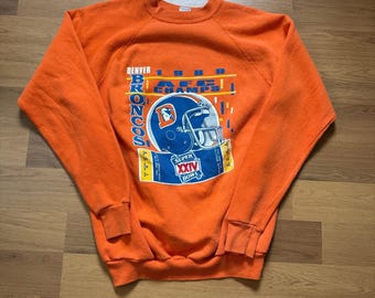 Vintage 1980's Denver Broncos AFC Champs Orange Crewneck Pullover Sweatshirt XL