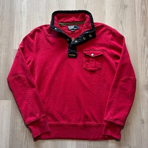 Men&#39;s Vintage Polo Ralph Lauren Red Pullover 1/4 Zip Snap Sweatshirt Jacket Sz L