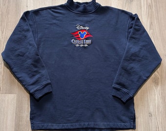 Vintage 90's Disney Cruise Lines Navy Blue Mock Neck Pullover Sweatshirt Sz XL