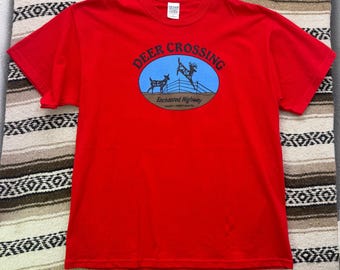 Vintage 90's Deer Crossing Enchanted Highway Regent North Dakota Red Shirt Sz XL