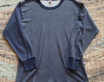 Men's Vintage 90's Navy Blue Thermal Long John's Knit Long Sleeve Shirt Sz XL