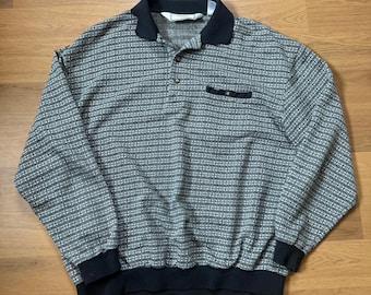Sudadera de golf tipo Henley negra y gris de Palmland, estilo vintage de los años 90, talla grande.