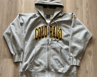 Men's Vintage Colorado College Tigers Weave Gray Zip Up Hoodie Sweatshirt Sz XL