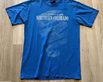 Camiseta azul vintage UNC Northern Colorado Golden Bears de los años 90 para hombre, talla mediana