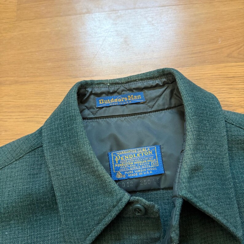 Men's Vintage Pendleton Outdoors Man Green Wool Guide Flannel Shirt Sz Medium image 4