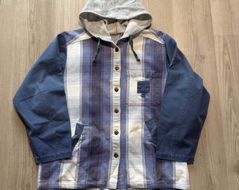 Blue Buffalo Plaid Jacket,90s Grunge Hoodie Jacket,vintage Hoodie
