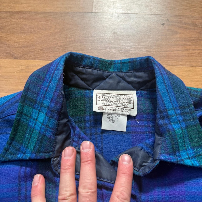 Women's Vintage 80's Pendleton Purple Blue Green Wool Flannel Shirt Sz 10 Medium image 3