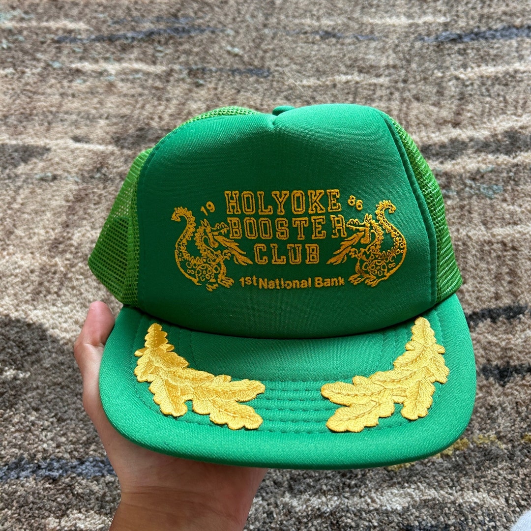 Vintage 1986 Holyoke Dragons Booster Club Green Yellow Trucker Snapback