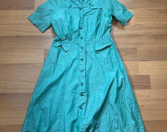 Women's Vintage 1950's Girl Scouts Light Green Uniform Short Sleeve Dress Sz M