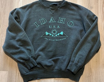 Vintage 90er Jahre Idaho the Great Northwest dunkelgrau Rundhalsausschnitt Pullover Sweatshirt L