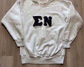 Vintage 80's Sigma NU Gray Plaid Weave Crewneck Pullover Sweatshirt Sz Large VTG