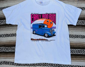 Camiseta vintage Atwood Kansas Early Hot Rod Run Sunflower Auto Car Club, talla L, 1993