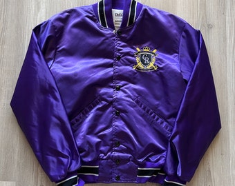 Vintage 90's Colorado Rockies MLB Baseball Purple Satin Bomber Jacket Sz Small