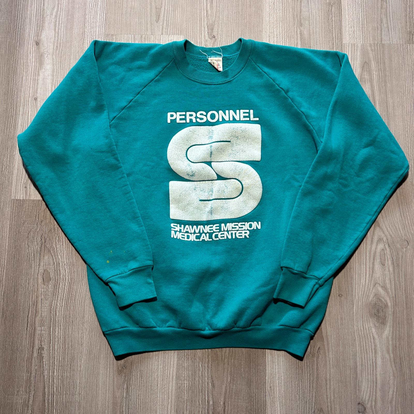 Vintage 80's Shawnee Mission Medical Center Teal Crewneck Sweatshirt Sz XL VTG