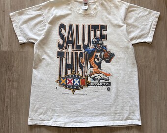 Vintage 1997 Salute This Denver Broncos Terrell Davis Super Bowl White Shirt XL