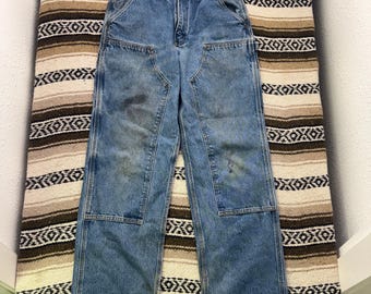 Men's Vintage Carhartt Midwash Double Knee Front Logger Denim Blue Jeans 32 x 32