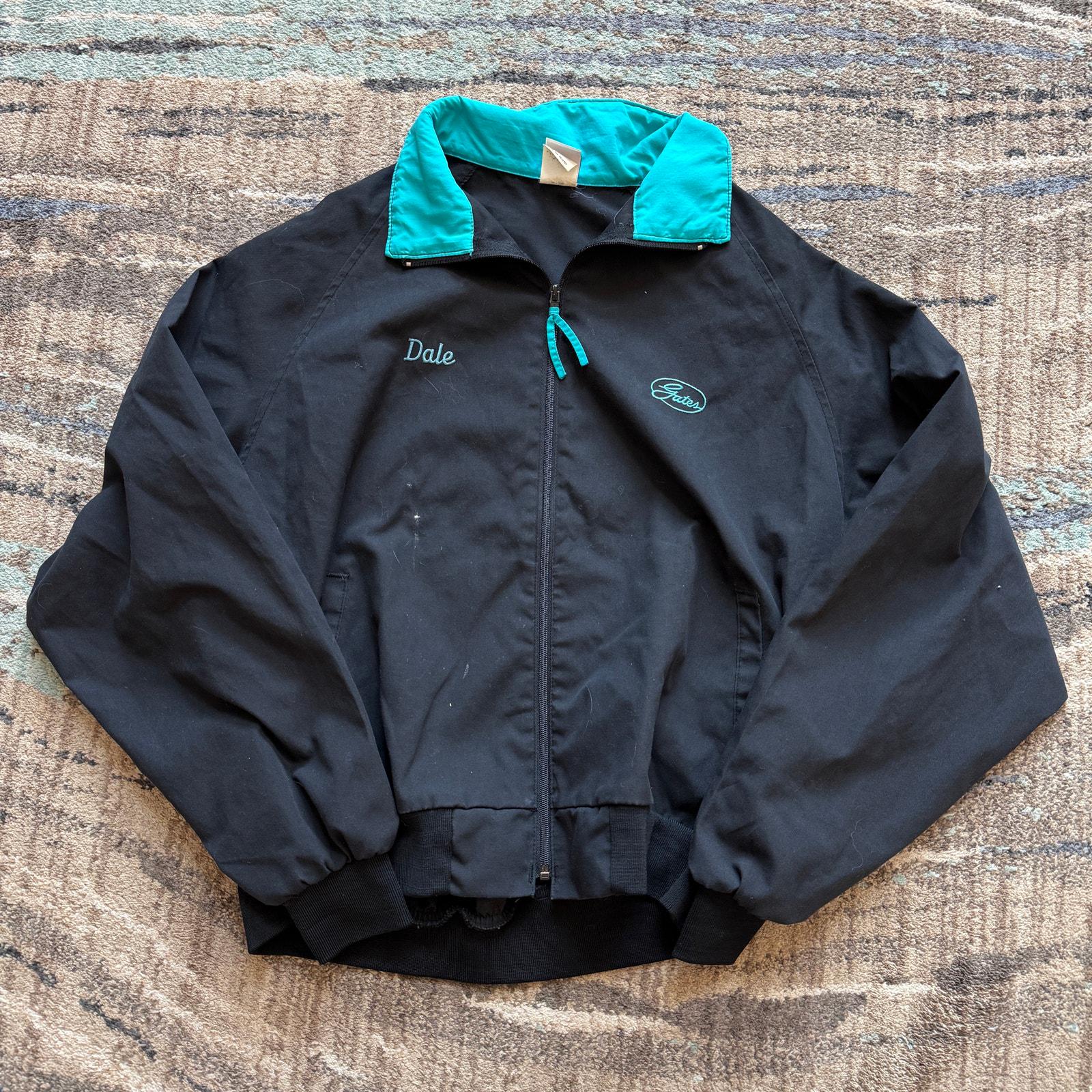 Men's Vintage 80s Swingster USA Gates Corporation Black Teal Bomber Jacket Sz XL