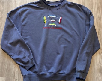 Vintage 90's Hooked on My Grandkids Grandpa Fishing Crewneck Sweatshirt Sz XL