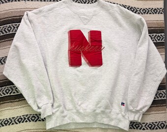 Vintage 90's Russell Athletic Nebraska Huskers Gray Crewneck Sweatshirt Sz XL