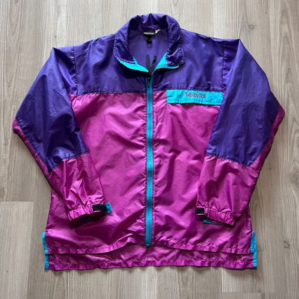 Women's Vintage 90's Marmot Pink Purple Zip Up Windbreaker Light Jacket Sz Large